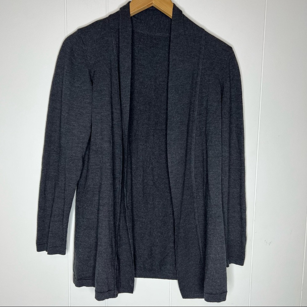Woolmark Wool Sweater Open Cardigan Sz M Gray